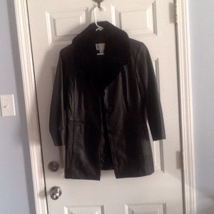 Worthington Genuine Leather Jacket with Removable Fur Size Small Petite Vintage